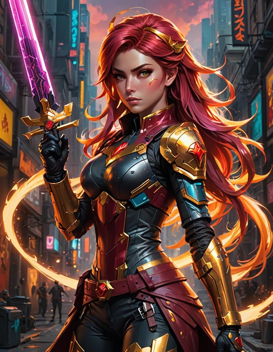 Cyberpunk Swordsman Full Height Portrait