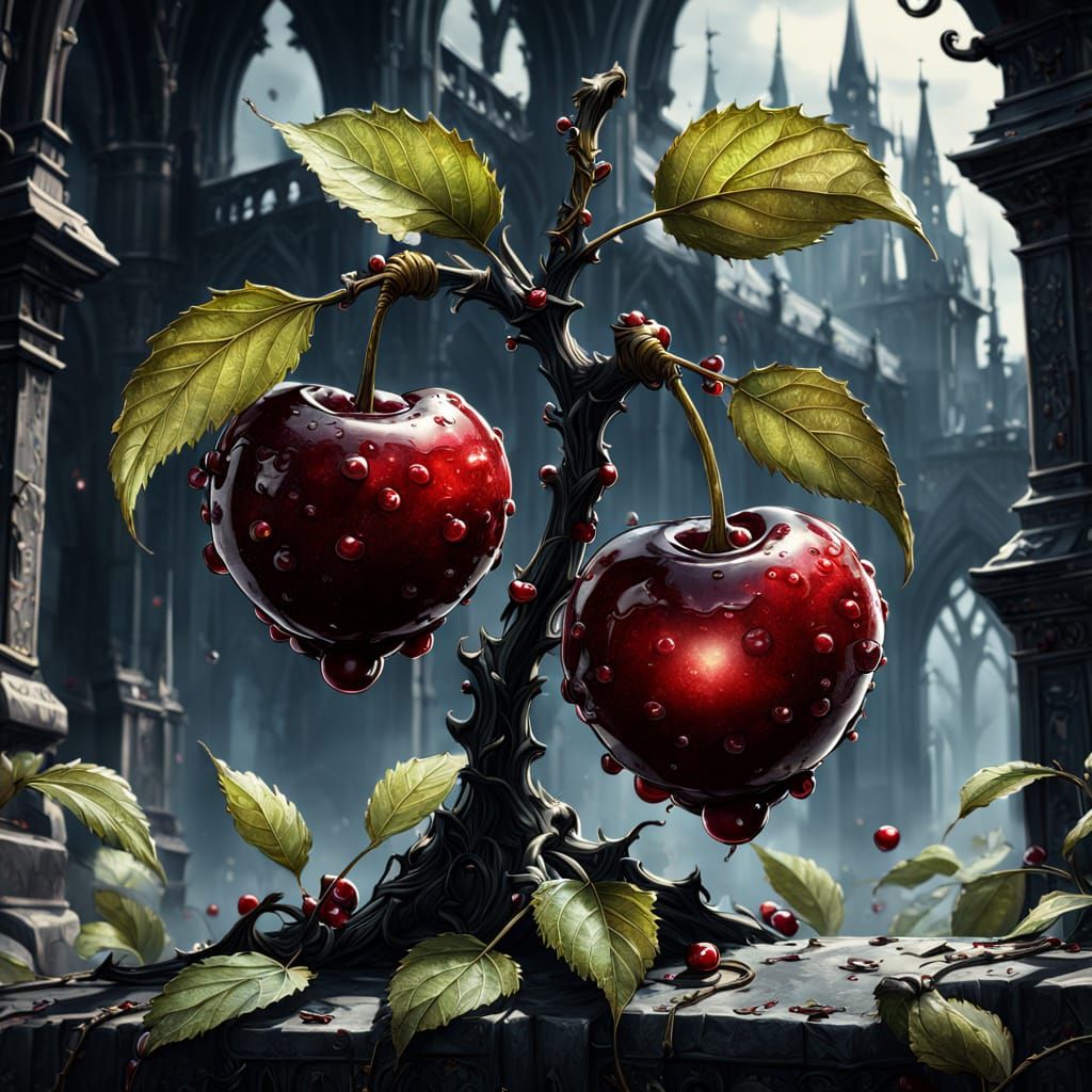 Surreal Gothic Cherries in Deep Color
