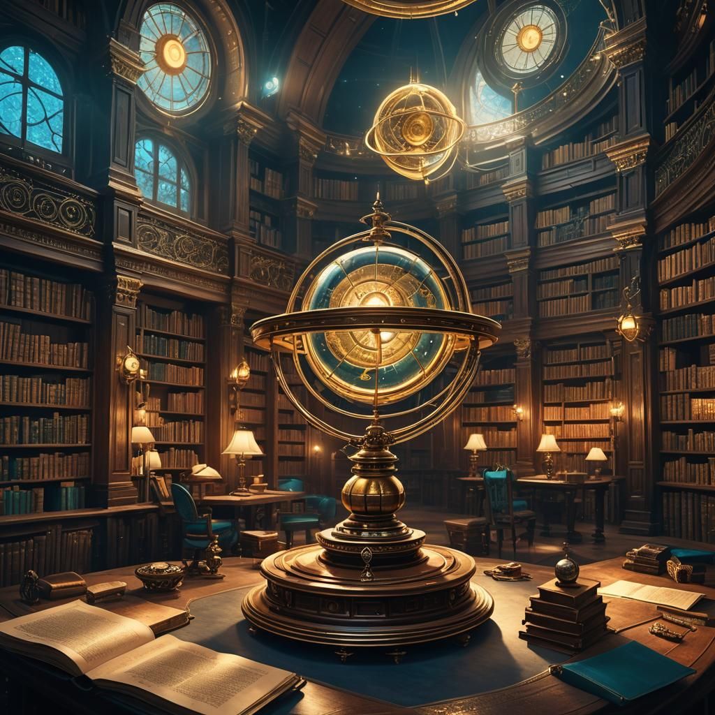 Glowing Orrery in Grand Library: Fantasy Concept Art