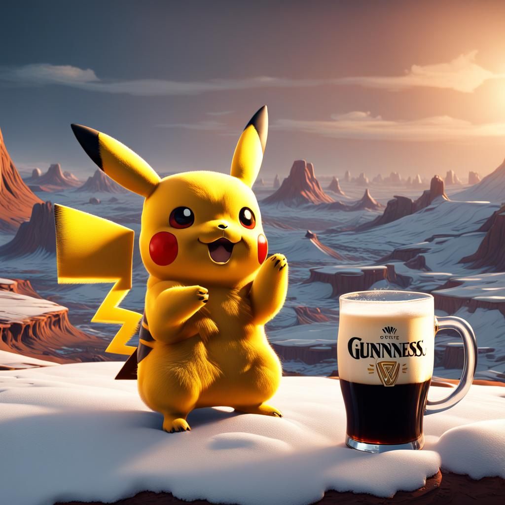 Pikachu Drinks Guinness on Mars: Matte Painting