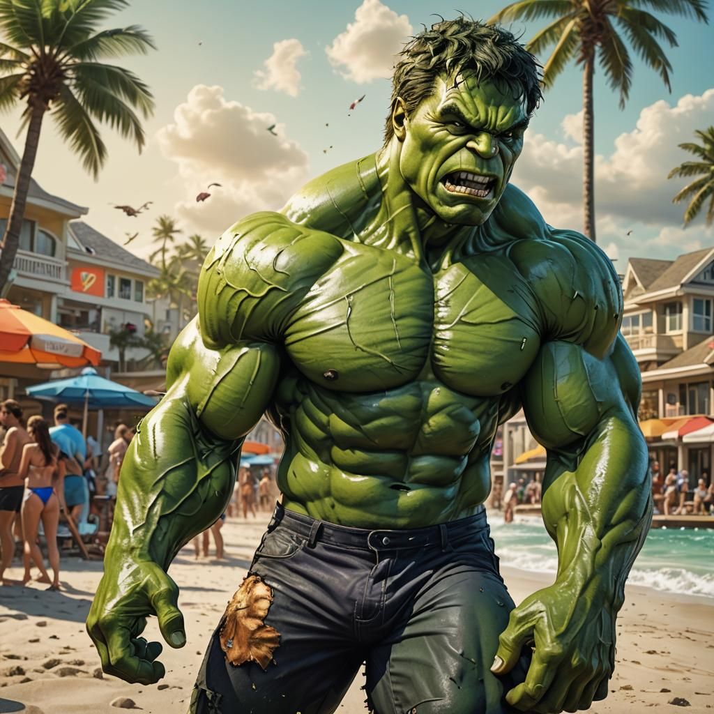 Incredible Hulk Vacationing at Beach Resort