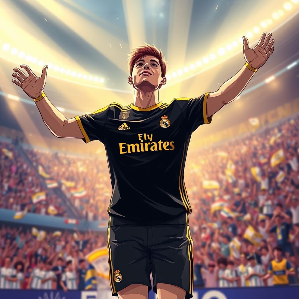 Anime-Style Football Hero in Triumphant Glory