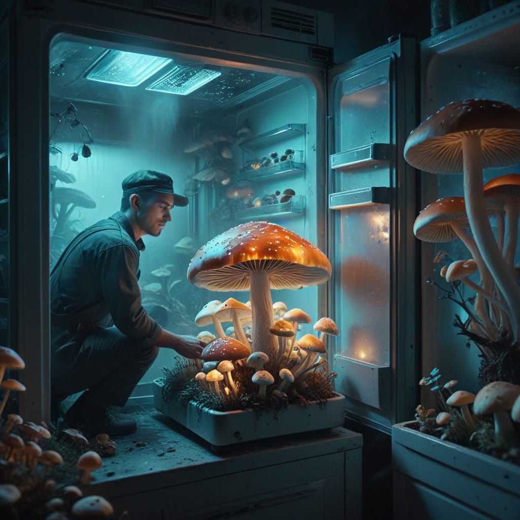 Surreal Mushroom Cultivation in Ethereal Light