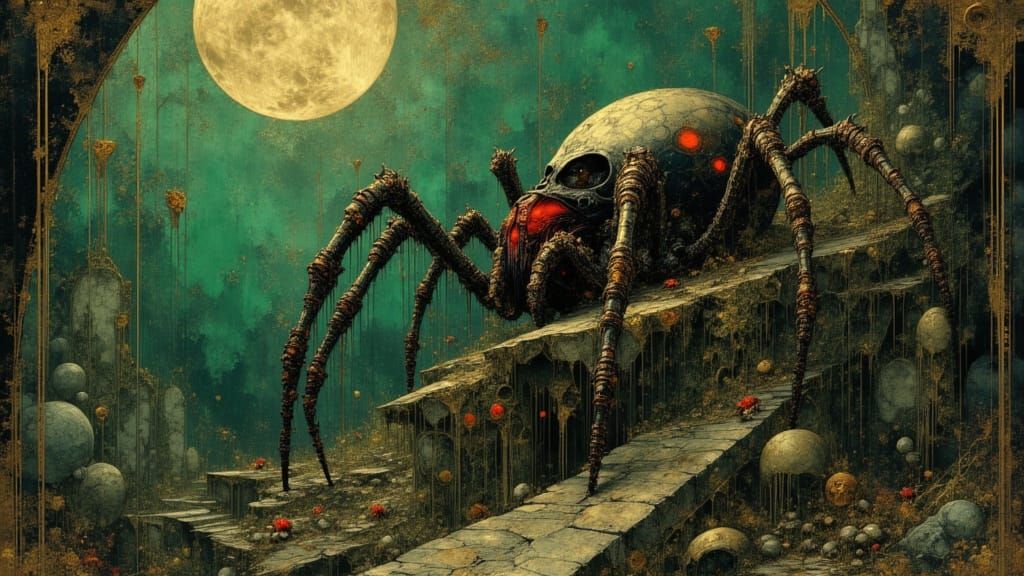 Gothic Spider Queen and Heraldic Spider in Baroque Cave