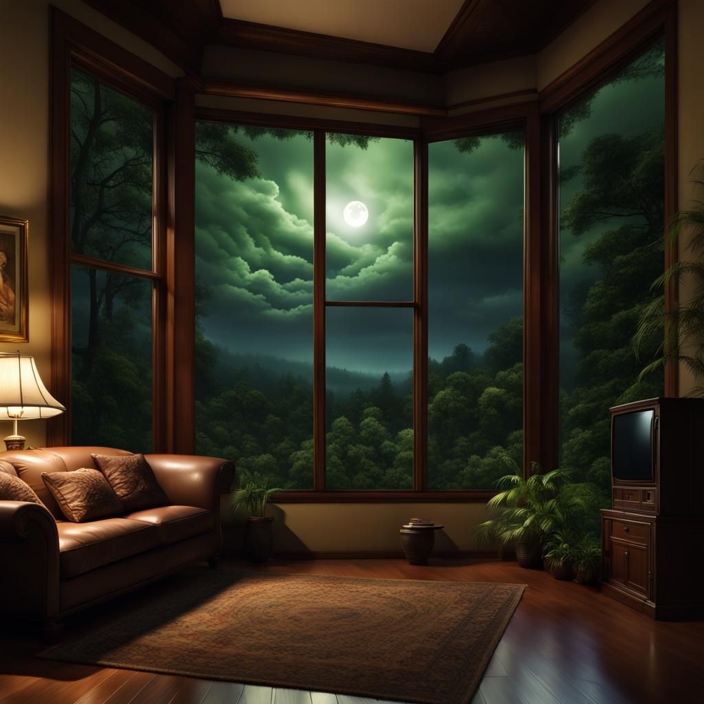 Moonlight shining,in a living room