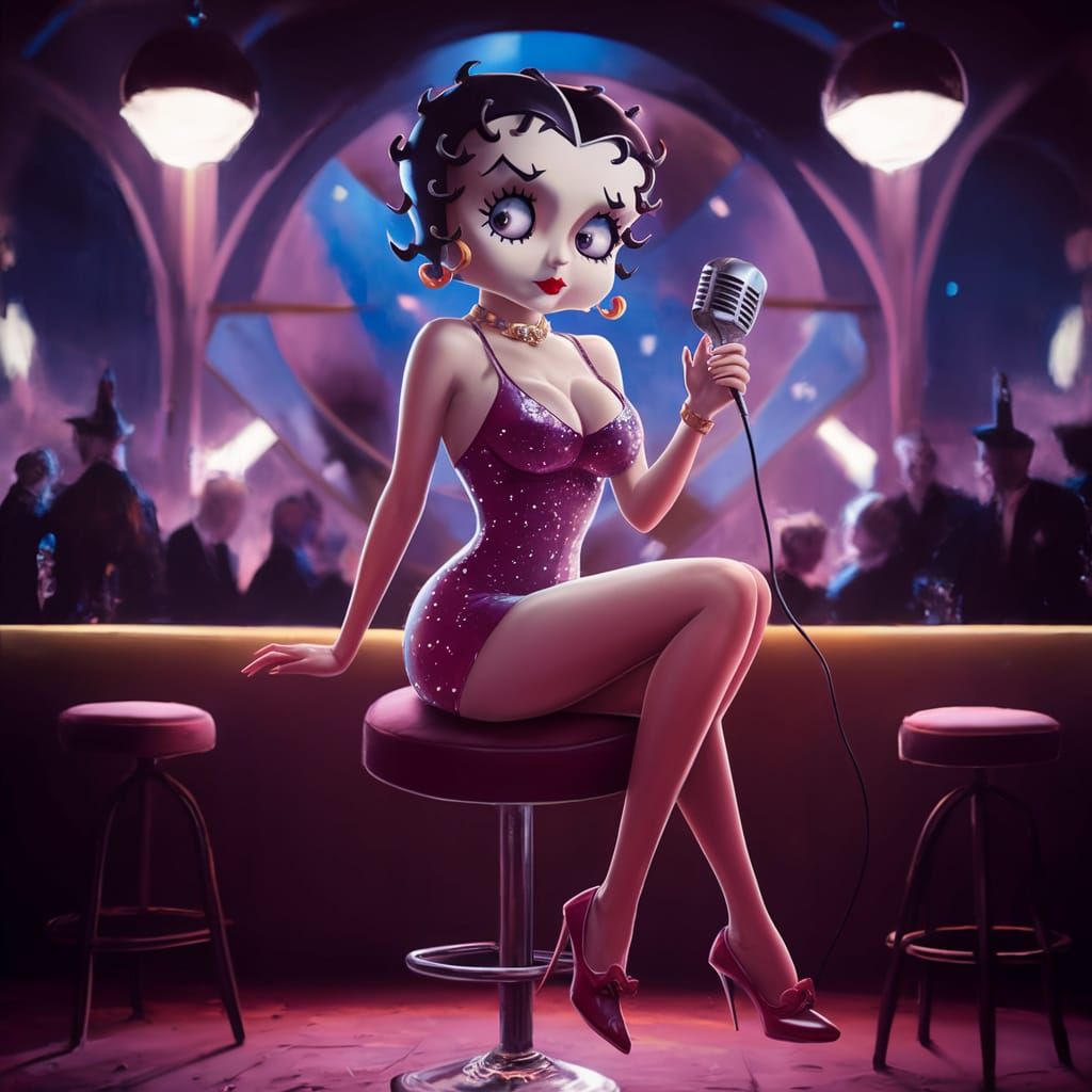 Betty Boop in Nightclub: Detailed Matte Painting