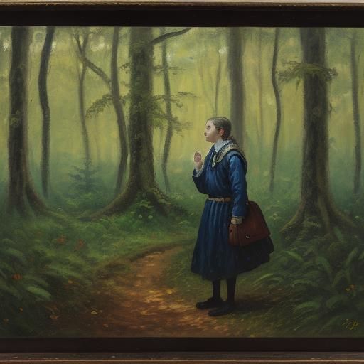 Female in Woods: An Exaggerated Impasto Painting
