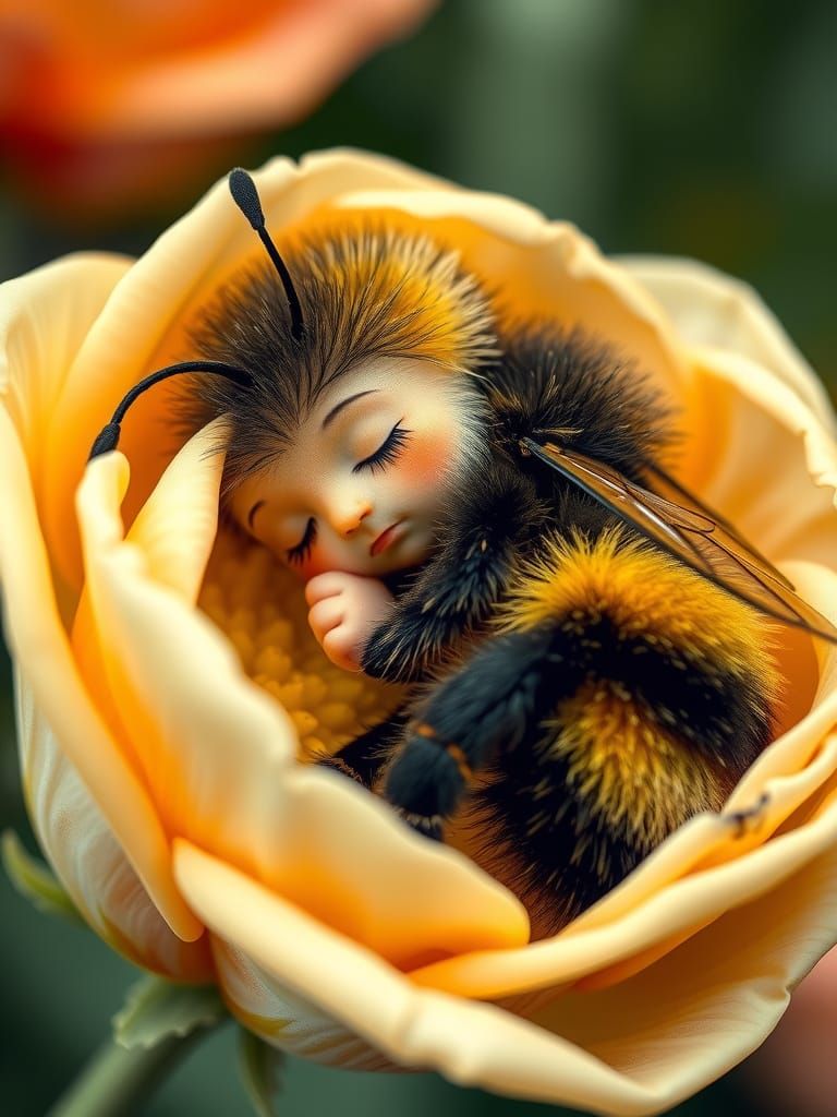 Sleepy Bee in Flower, Children's Illustration Style