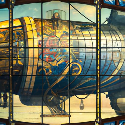 Steampunk Airship Zeppelin with Stained Glass Window