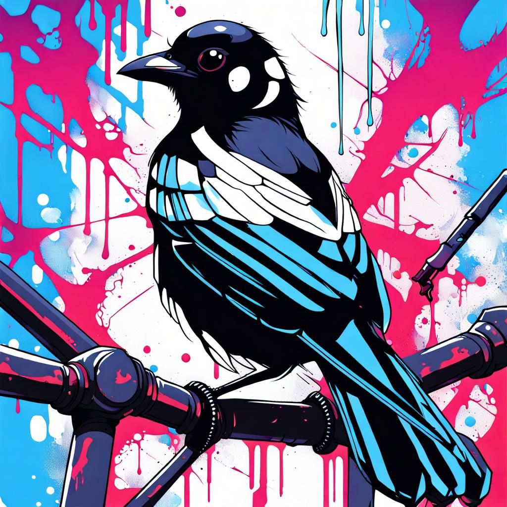 Magpie Bird Graffiti Art in Anime Style