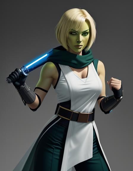 Green Jedi Warrior with Lightsaber in Sci-Fi Style