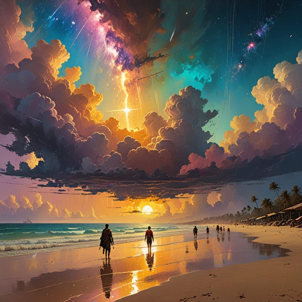 Golden Beach Under Milky Way: Matte Painting