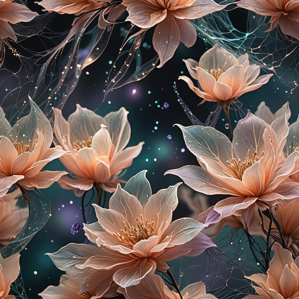 Ethereal Petal Shimmers in Dreamlike Fantasy Art