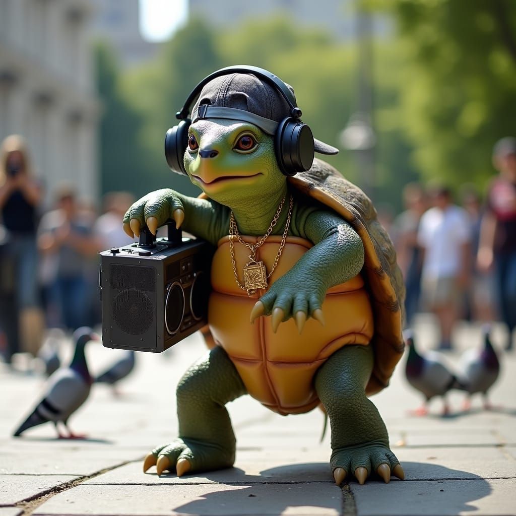 Funky Turtle Rapping and Breakdancing in City Park