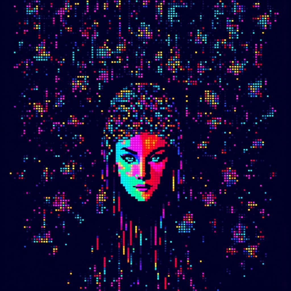 16-Bit Pixel Art with Matrix Code Scanlines