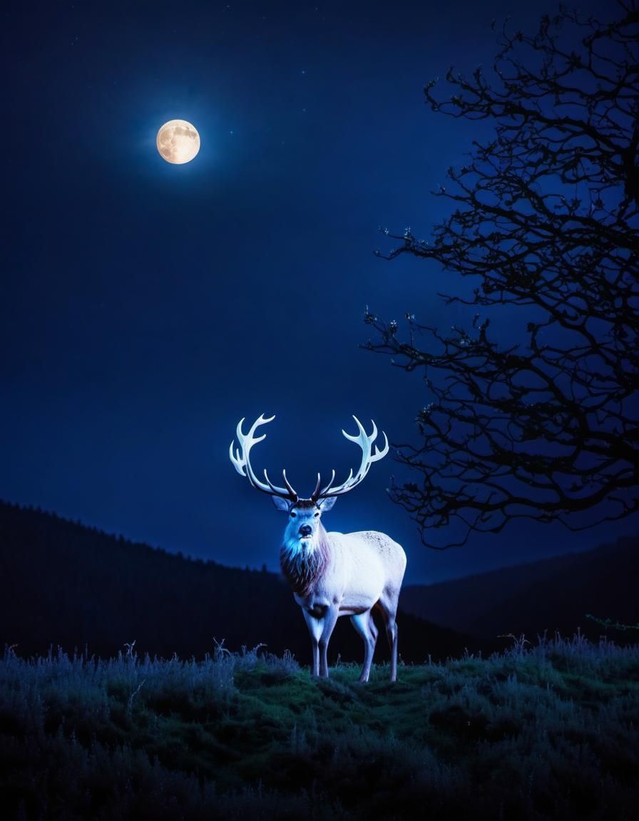 Mystical White Stag with Glowing Vines