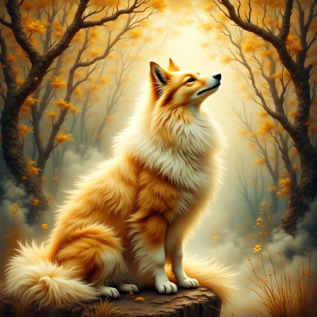 Mystical Lemon Collie in Dreamscape Illustration