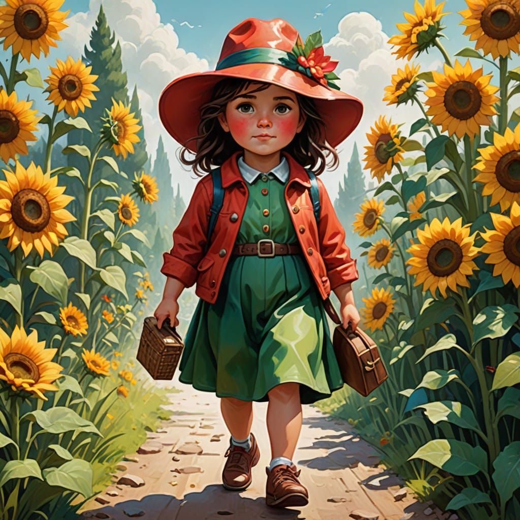 Vibrant Whimsical Watercolor Woman in a Field of Wildflowers