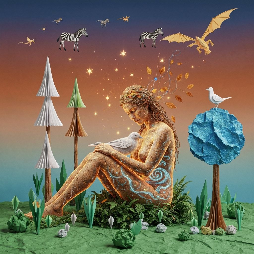 Woman of Earth and Water in Paper World Oasis