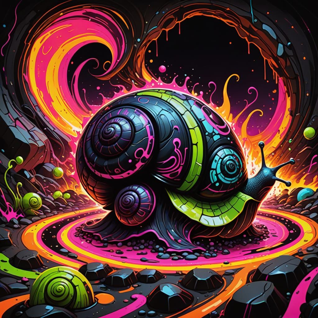 Futuristic Graffiti Snail Brigade on Lava River