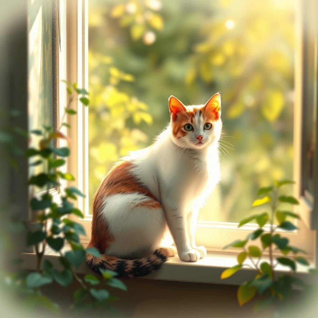 Whimsical French Cat in Lush Greenery