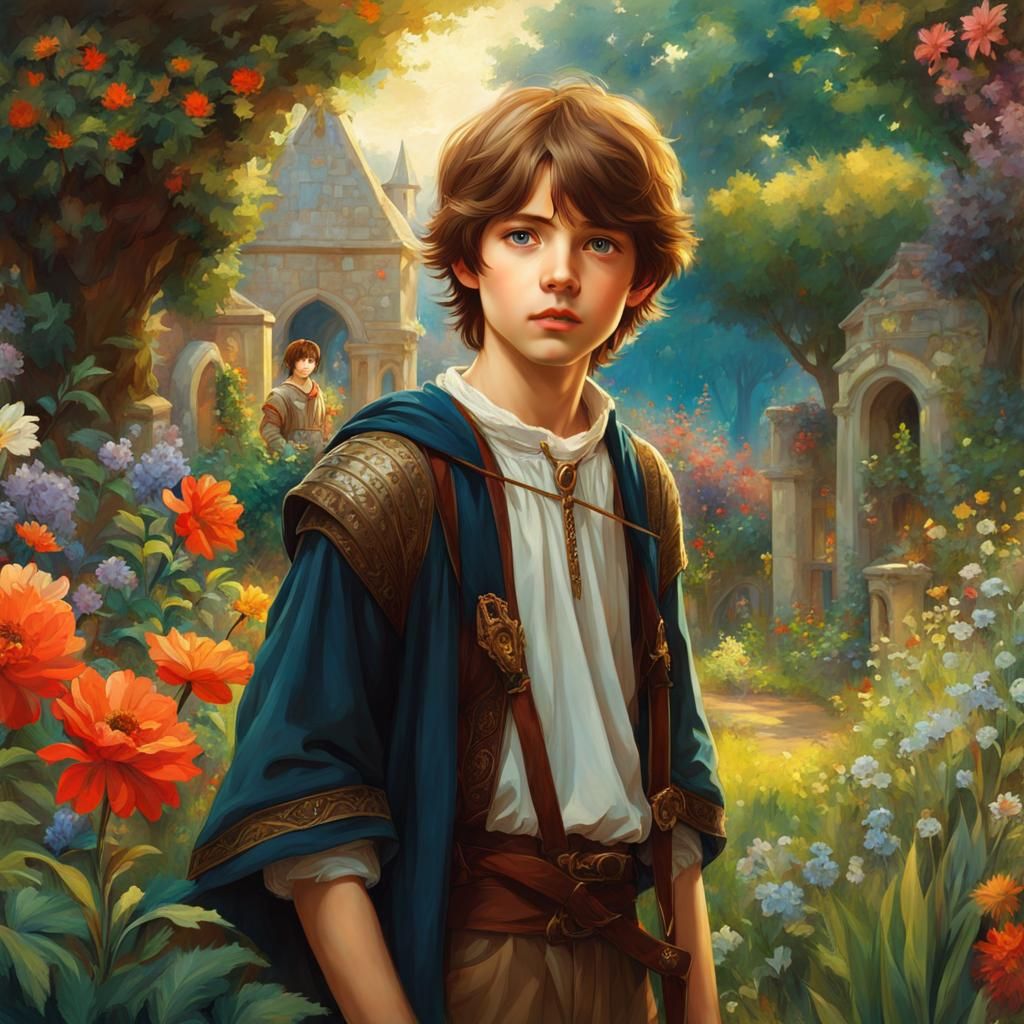 Boy in Fantasy Garden, Anime Style
