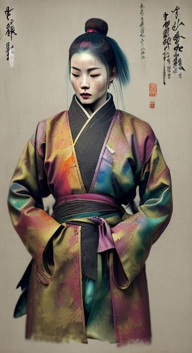 Muted Chinese Ink Painting with Splash Paint