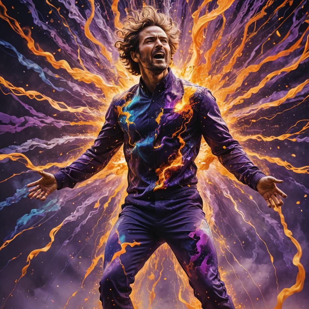 Energy Man in Surreal Abstract Explosion