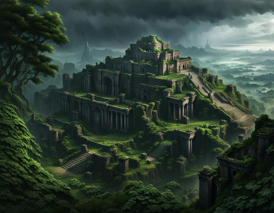 Ruins of an Advanced Civilization in Dark Fantasy Art