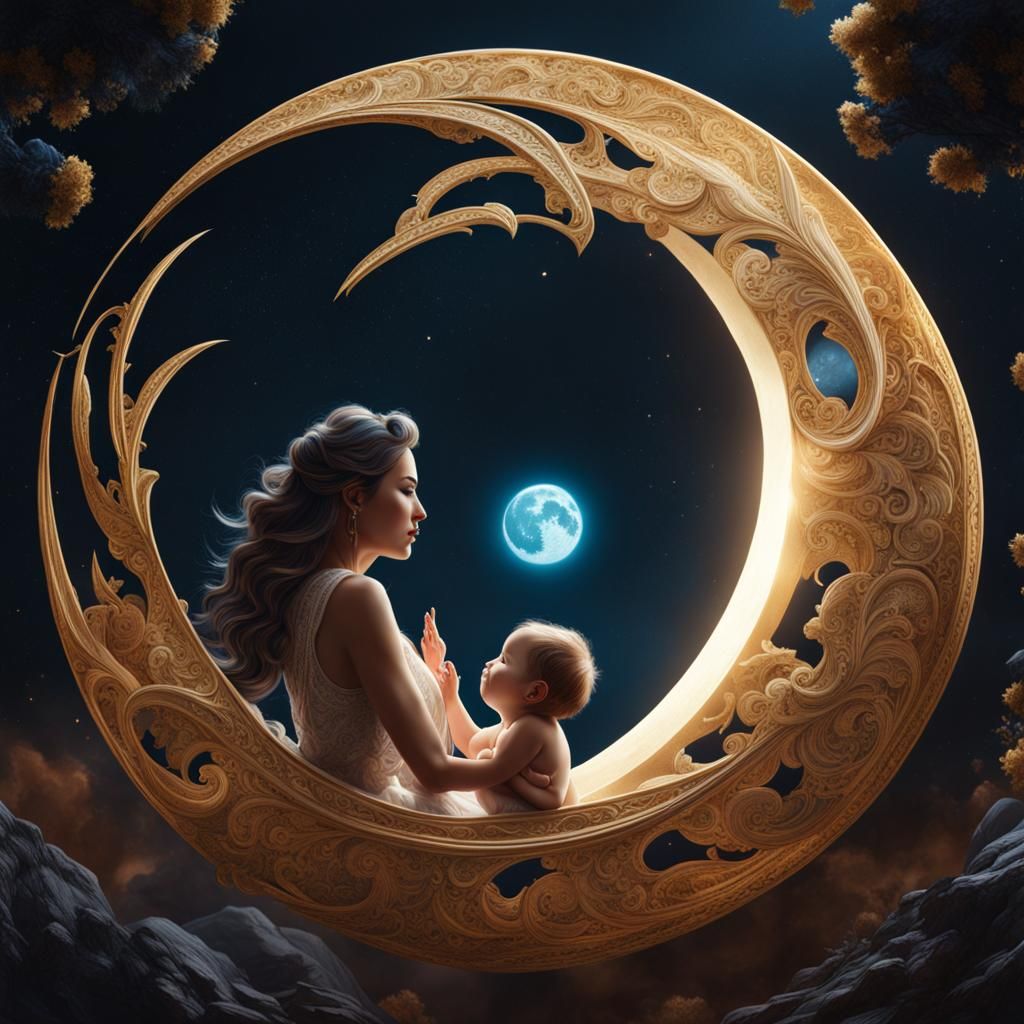 Mother and Child in Moon: Fantasy Concept Art