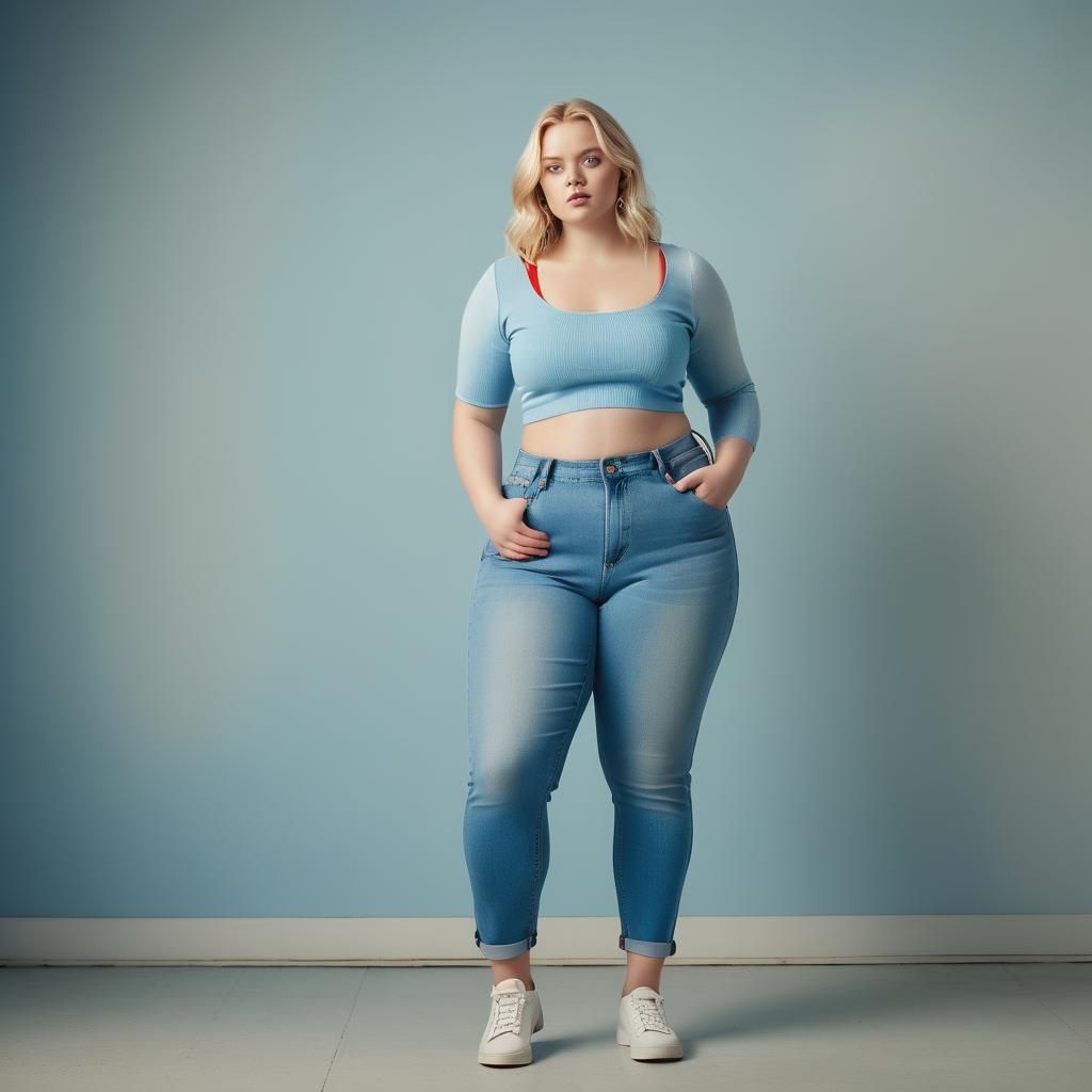 Confident Blonde Woman in Jeans: Fashion Photography
