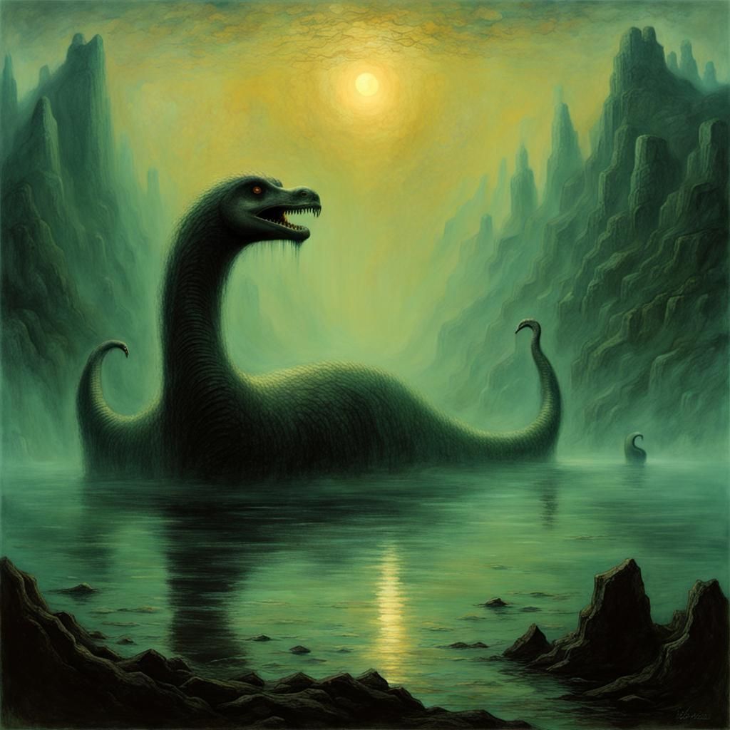Loch Ness Monster in Dark Surreal Style