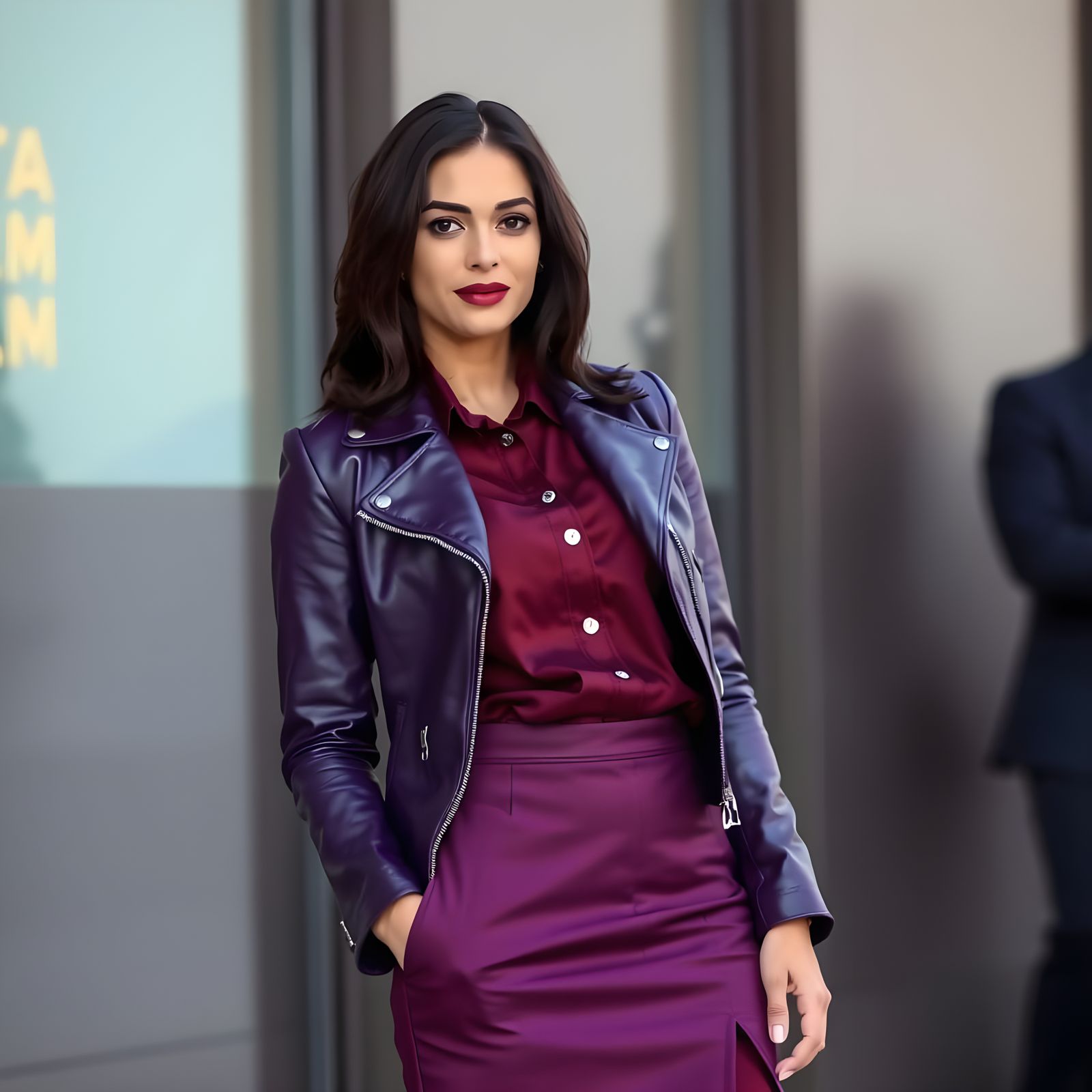 Elegant Purple Leather Suit with Burgundy Accents