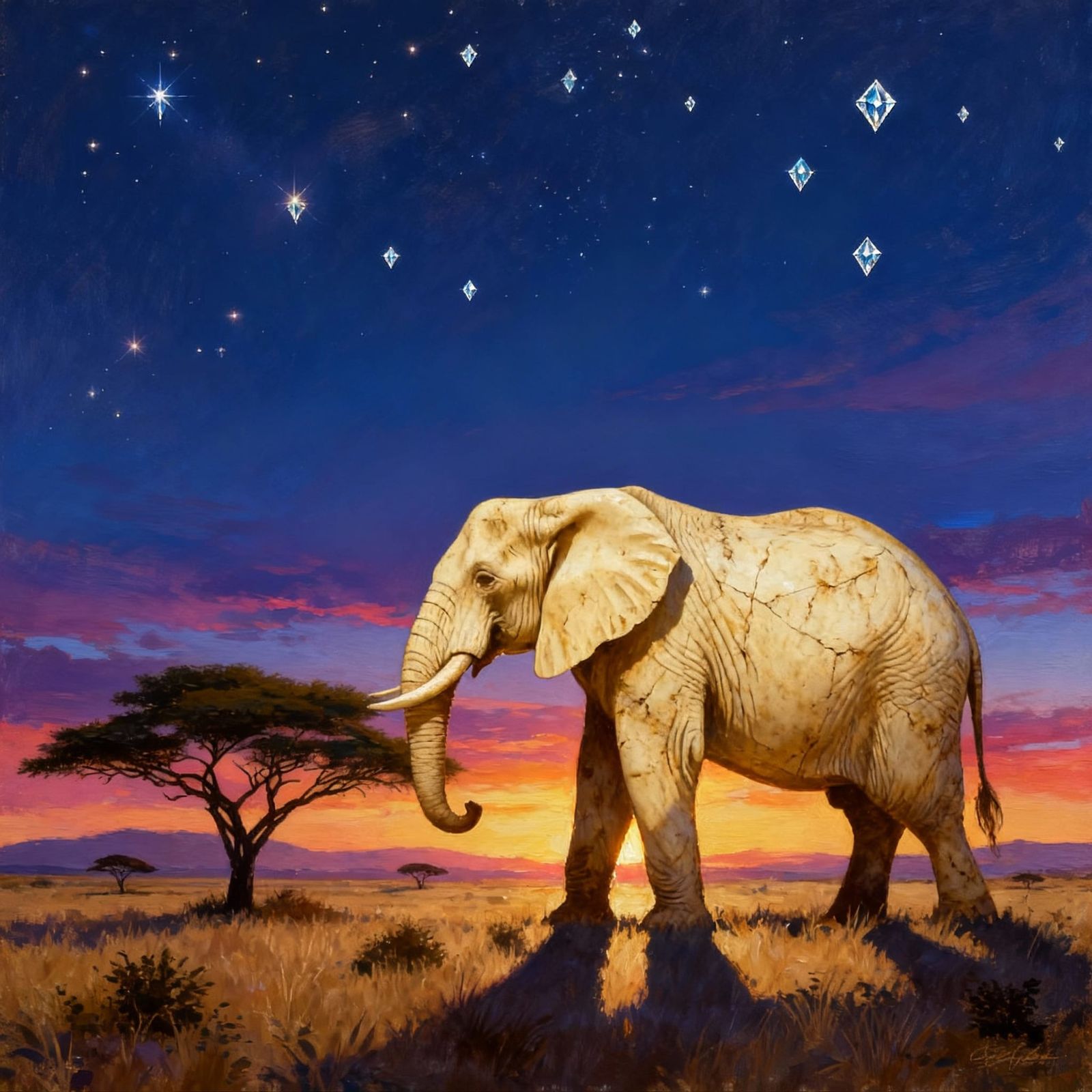 Majestic Elephant Silhouette at Twilight in Savanna