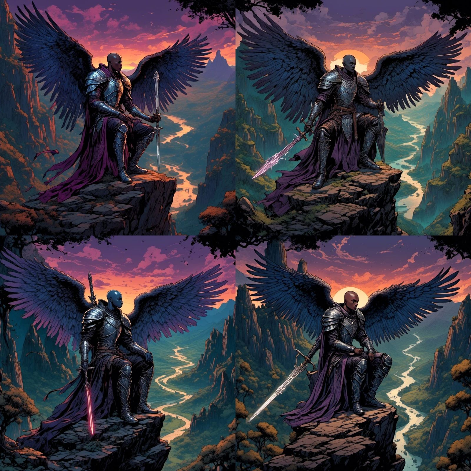 Dark Angel with Indigo Skin Fantasy Illustration