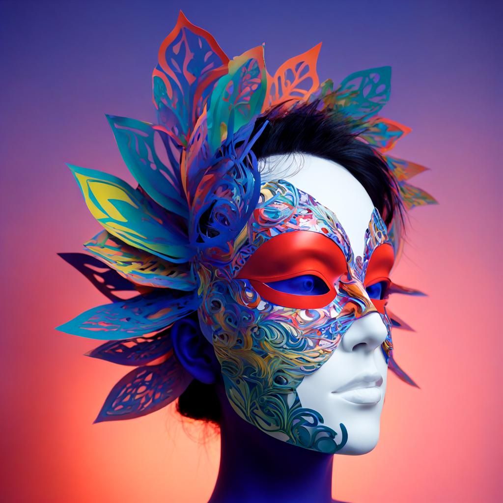 Kirigami Mask with Prostheses and Luminescent Lamps