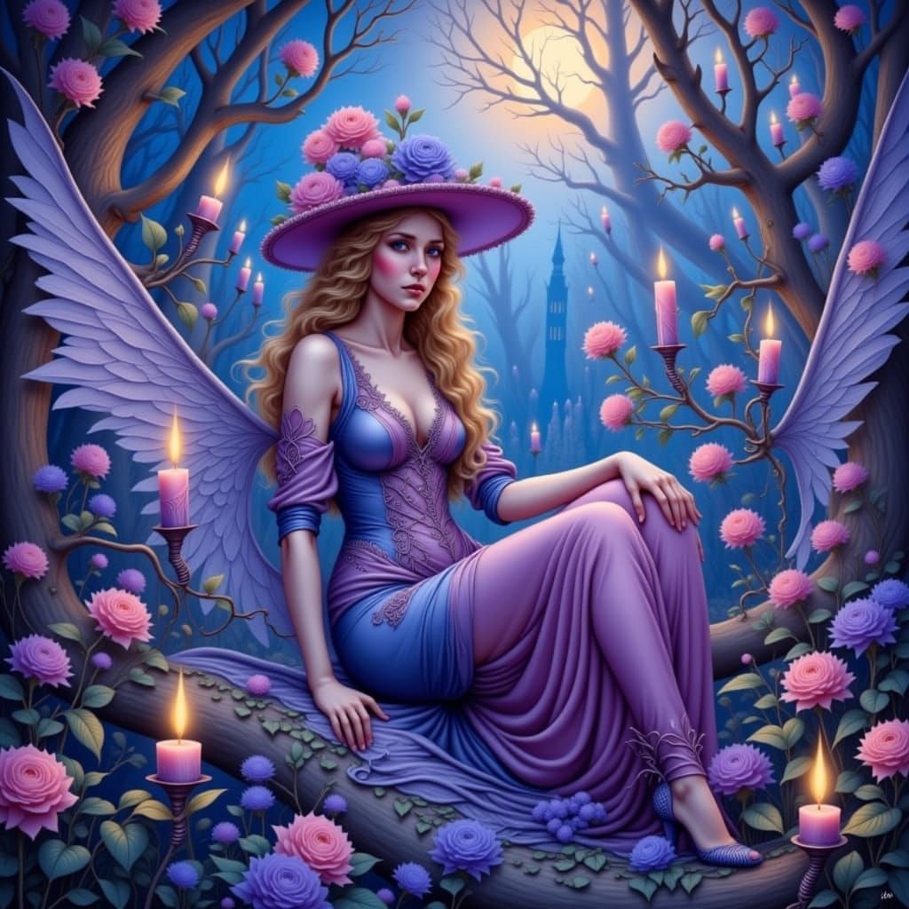 Mystical Woman in Chamber, Blending Art Styles