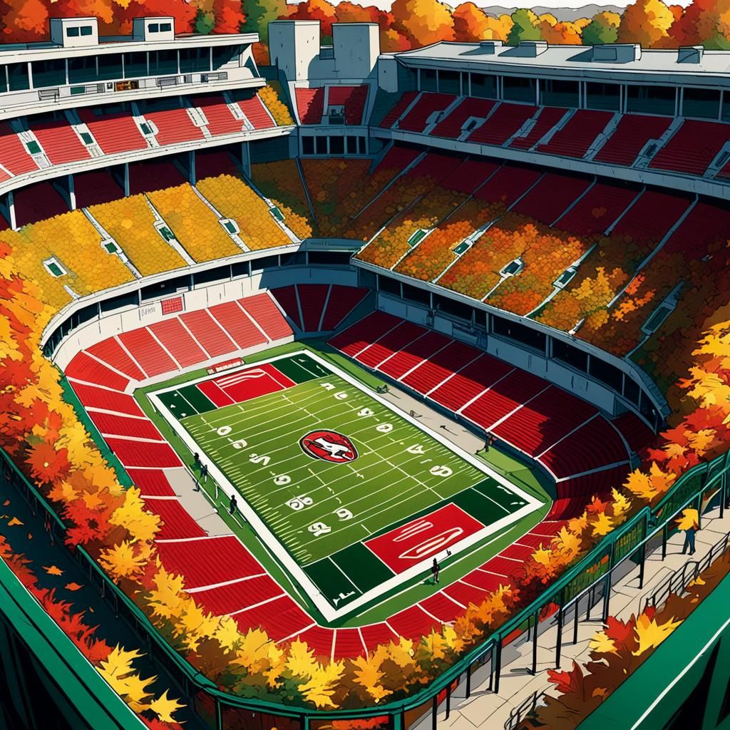 Autumn Leaf Football Stadium in Comic Book Style