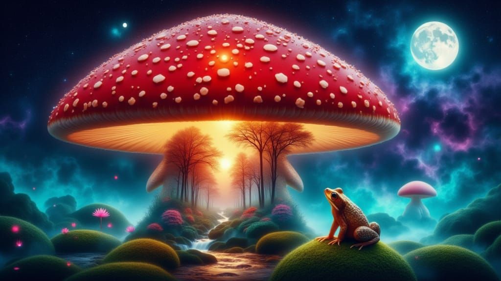 Enchanted Forest Mushroom Double Exposure