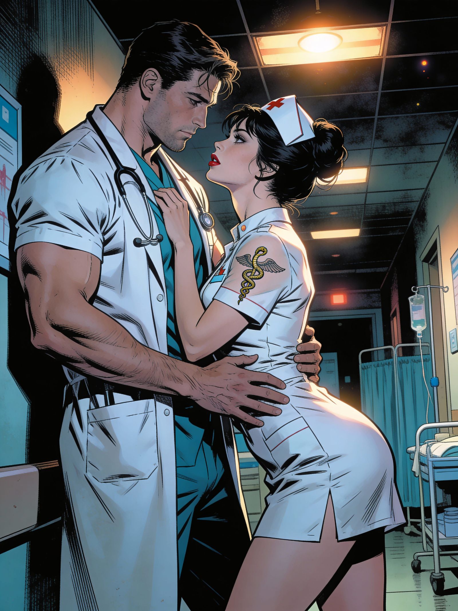 Nurse and Doctor Flirting on Hospital Night Shift