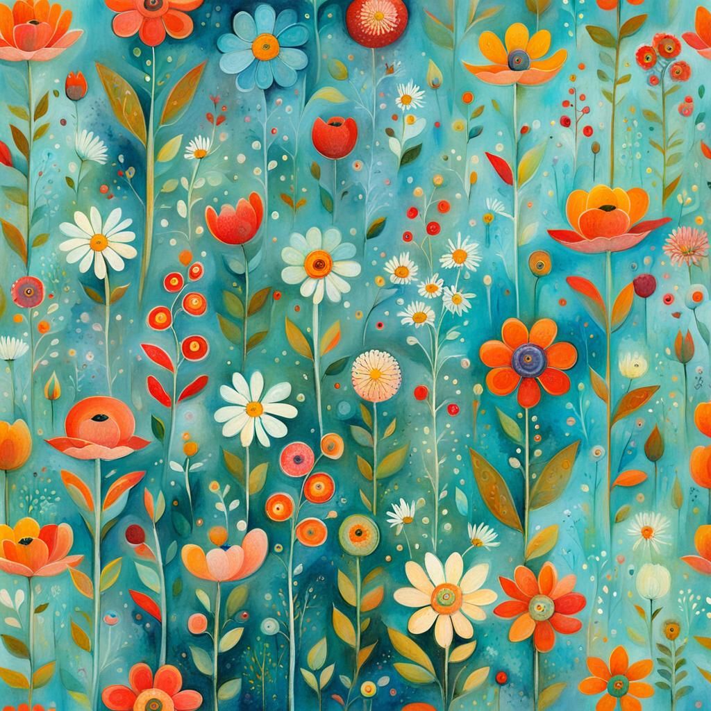 Whimsical Wildflowers in Botanical Art Style