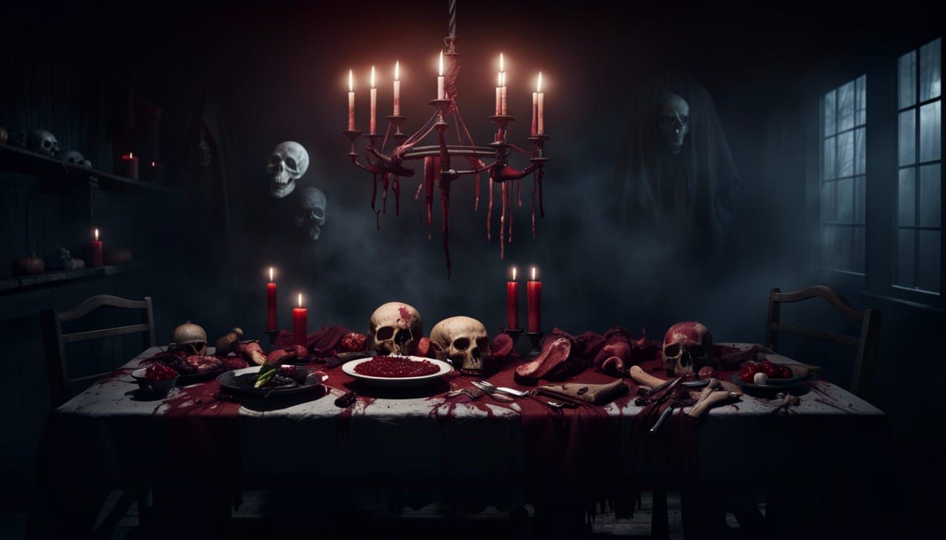 Ominous Halloween Butcher's Table in Matte Painting Style