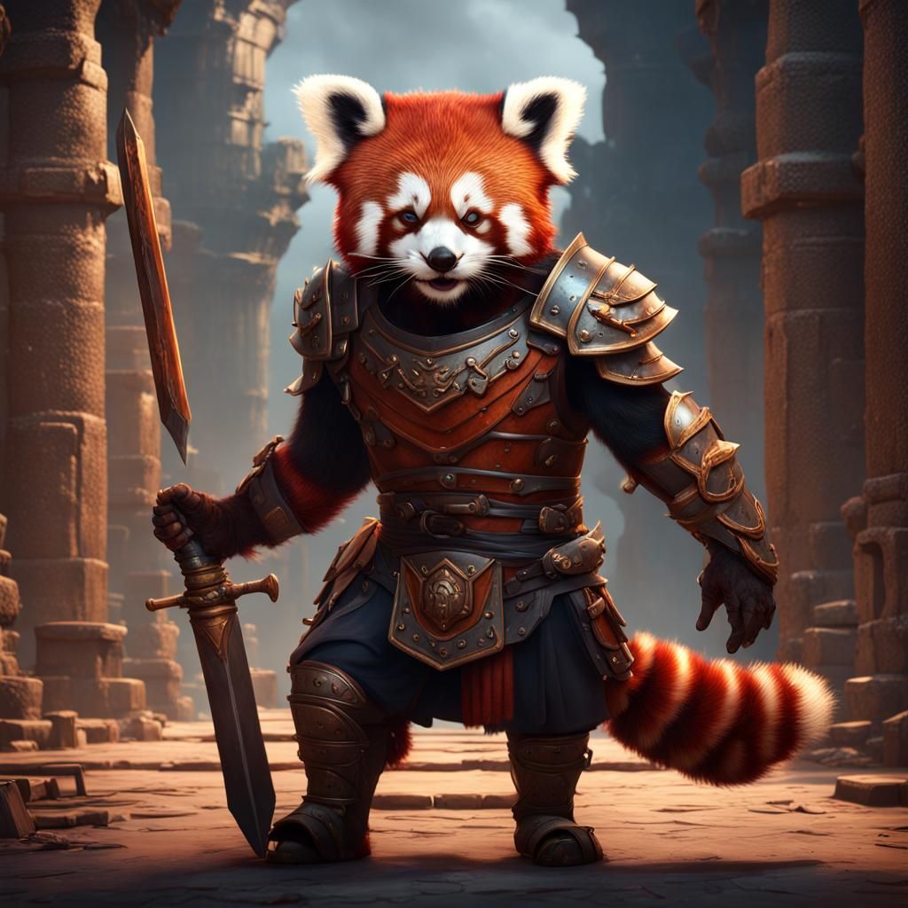 Red Panda Gladiator Fantasy Concept Art
