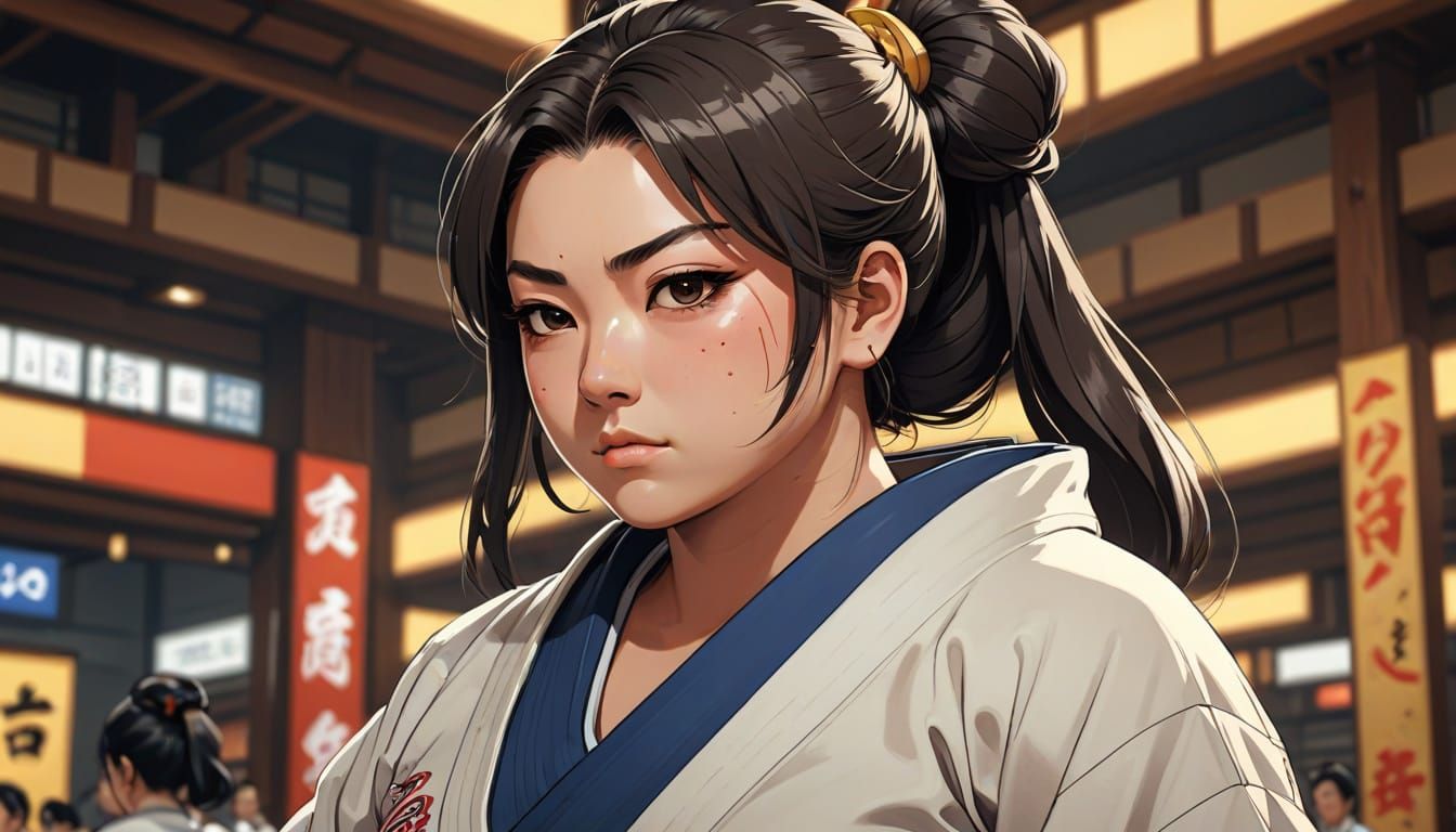 Anime Girl in Golden and White Sumo, Flat Style Masterpiece