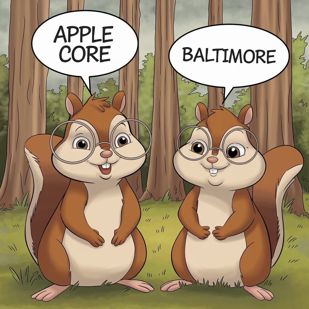 Chipmunks Discuss Apple Core and Baltimore: Comic Art