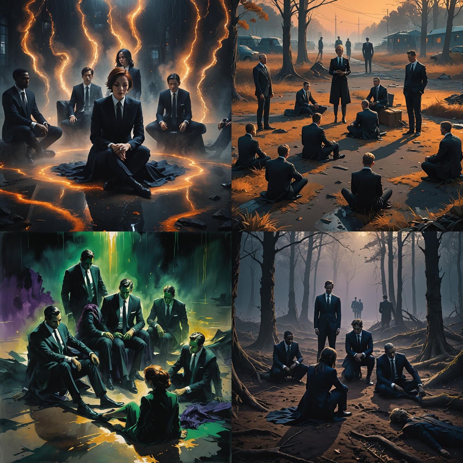 Disturbing Scene: Faceless Men and Sad Woman