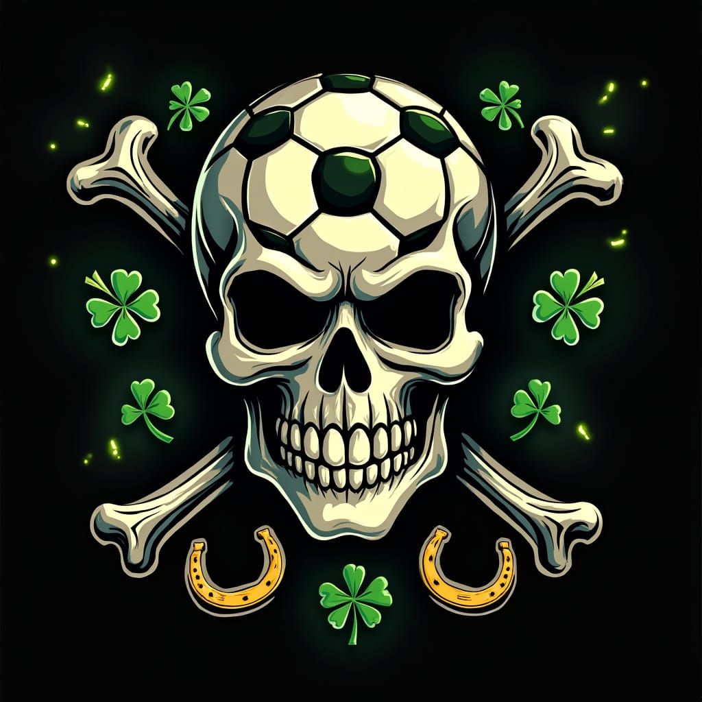 Lucky Pirate Soccer Flag with Skull and Luck Symbols