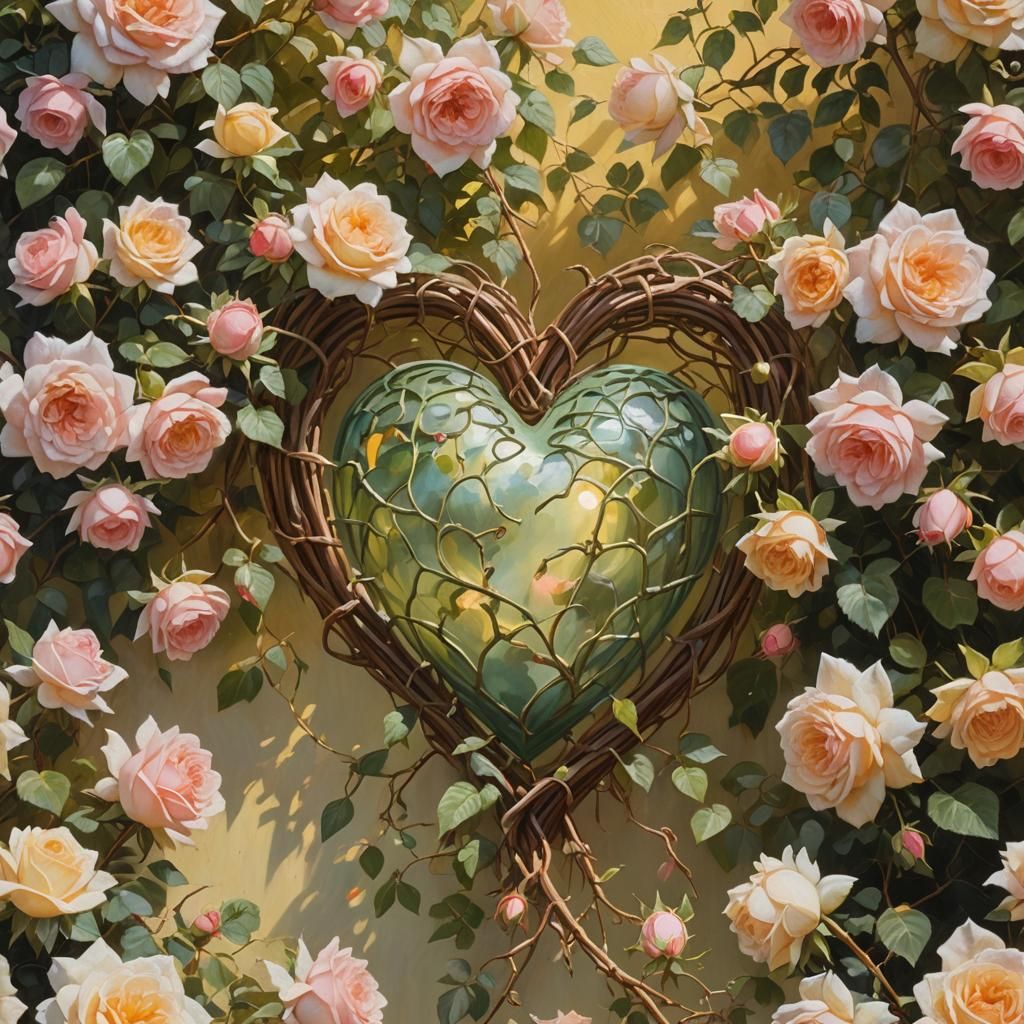 Romantic Heart of Roses in Oil Painting Style