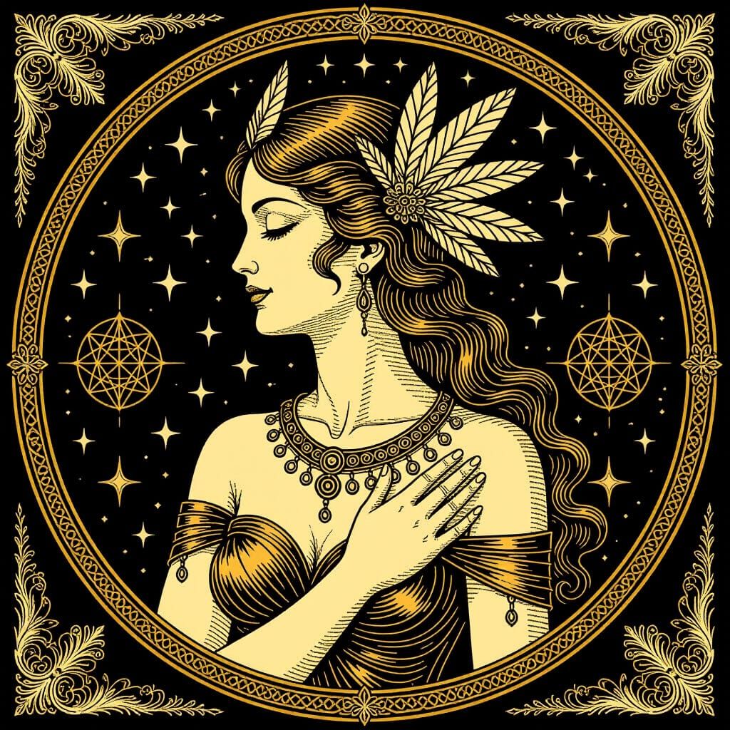 Wood Nymph with Celestial Polyhedra in Hypermaximalist Style