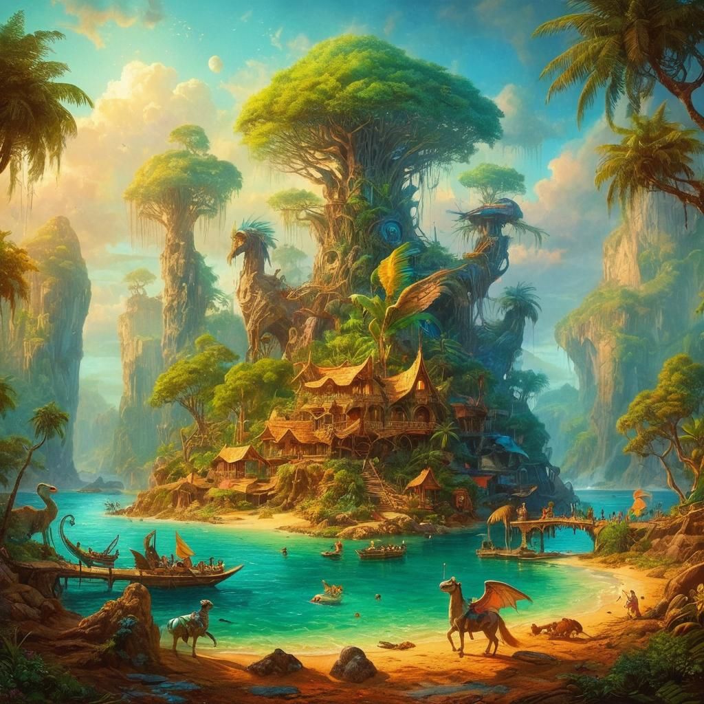 Floating Fantasy Island in the Sky